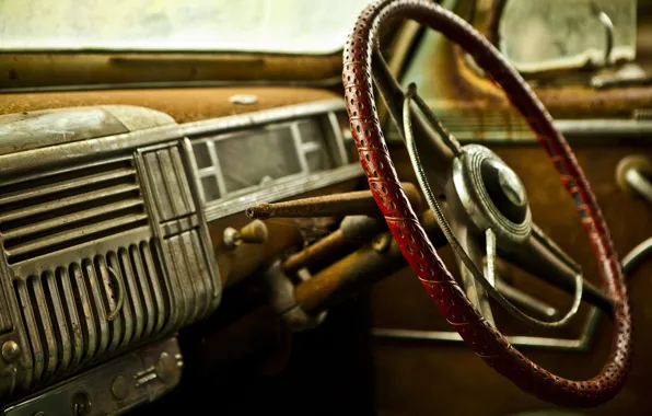 Картинка car, машина, макро, ретро, фон, widescreen, обои, руль