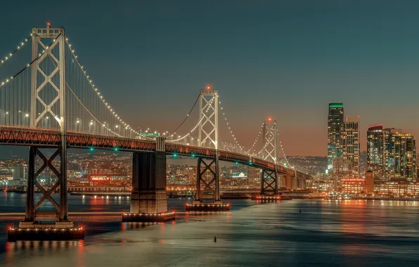 Lights, USA, bridge, San Francisco, San Francisco Bay, skyscapers