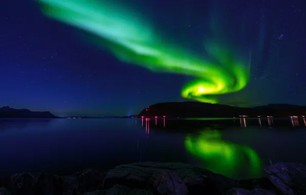 Море, огни, красота, Норвегия, простор, Aurora, Night, Norway