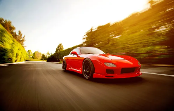 Картинка скорость, размытость, red, Mazda, блик, красная, мазда, RX-7