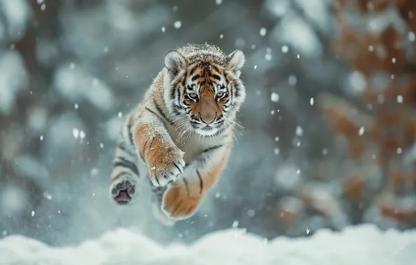 Картинка animals, tiger, winter, snow, cute