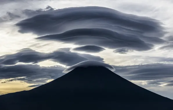 Japan, twilight, Mount Fuji, sky, landscape, nature, sunset, clouds