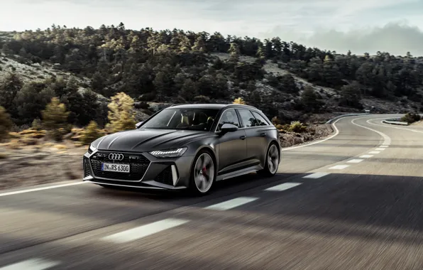 Картинка деревья, Audi, холмы, скорость, универсал, RS 6, 2020, 2019