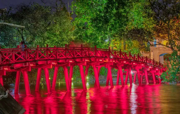 Bridge, lake, asia, asian, architecture, jade, hanoi, culture